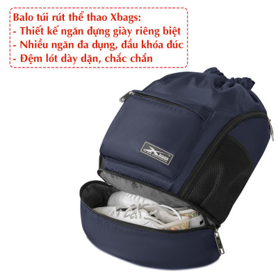 Balo dây rút thể thao xanh đen Xbags Xb 6005, Chất liệu chống thấm nước hiệu quả, Chống tia UV