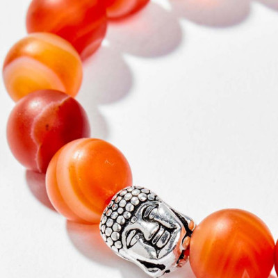 Vòng Tay Phong Thủy Nam Đá Mã Não Đỏ Nhám Phối Charm Phật Bạc (10mm) Mệnh Hỏa, Thổ Ngọc Quý Gemstones