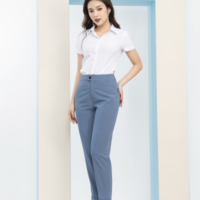  Áo Sơ Mi Nữ Trắng Tay Ngắn LUPERI LFSM1105 Cổ Đức Dáng Eo Vừa