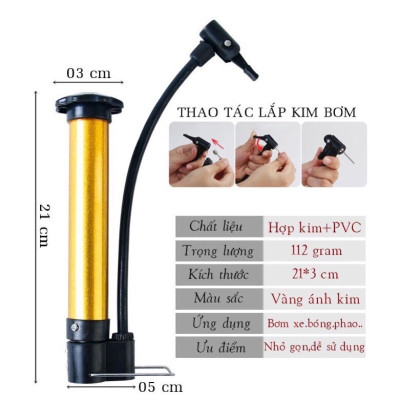 Kim bơm bóng chuyền hơi, bóng đá, bóng rổ bằng thép không gỉ tiện dụng. Bơm bóng - bơm xe đạp cầm tay Mini Cầm tay Vô cùng tiện lợi cho Thanh niên chơi Thể 