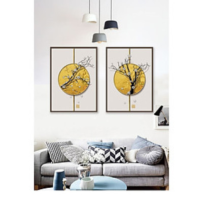 Tranh treo tường phòng khách, phòng ngủ -Tranh treo bộ 2 tấm dọc M12038/ Gỗ MDF cao cấp phủ kim sa/ Chống ẩm mốc, mối mọt/Bo viền góc tròn