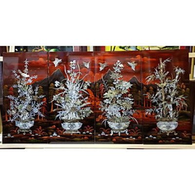 TRANH SƠN MÀI KHẢM  ỐC - MAI LAN CÚC TRÚC (XUÂN HẠ THU ĐÔNG)