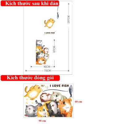 Sticker Giấy Dán Tường Decal Dán tường Tranh Dán Tường Trang Trí Tường Mẫu Gia Đình Nhà Mèo ZH94