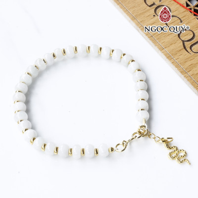 Vòng cẩm thạch phỉ thúy phối charm bạc mạ vàng mệnh hỏa, mộc - Ngọc Quý Gemstones