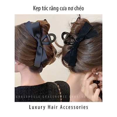 Kẹp tóc răng cưa hình nơ chéo đen bóng bản nhỏ sang chảnh cho nàng theo phong cách hàn quốc