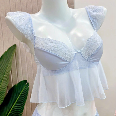 Bộ Đồ Ngủ B567 Lụa Quảng Châu Viền Ren Lưới Cao Cấp Sexy