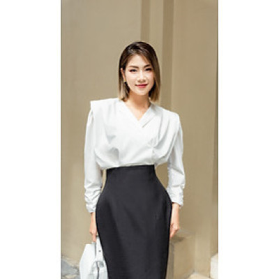  Áo sơ mi vai chờm có đệm Bianca thiết kế cao cấp WHITE CHIC