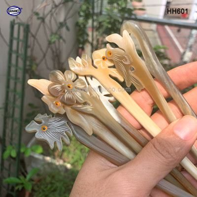 Trâm cài tóc bằng sừng bò Châu Phi (HH601) đục khắc hình dễ thương - Đủ kiểu dáng 