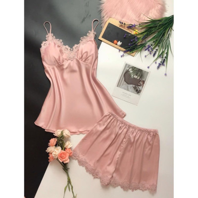 Bộ đồ ngủ lụa cao  cao cấp ren hoa B913-2