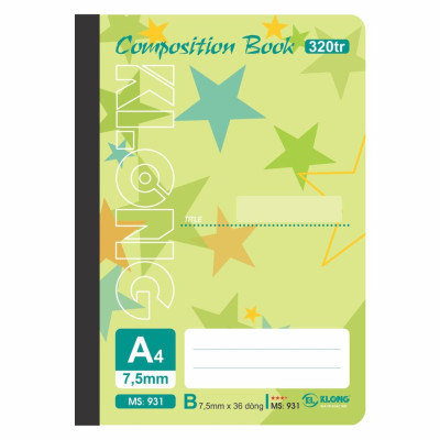 Sổ kẻ ngang may dán gáy Composition book KLONG A4 320 trang 58/92; MS: 931