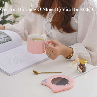 Đế Hâm Nóng Giữ Ấm Đồ Uống Hình Tai Mèo KUNBE Hâm Nóng Cà Phê Trà Sữa cho Bé Làm Nóng Đồ Uống Nhanh Chóng Tiện Lợi