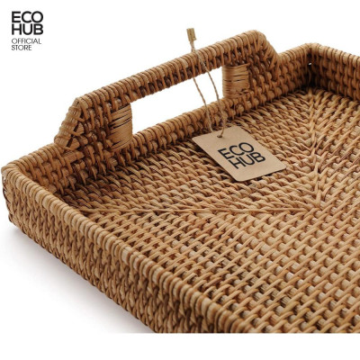 Khay mây guột chữ nhật có tay cầm đựng hoa quả, đồ ăn, decor, không bị mốc tiện dụng | EH066