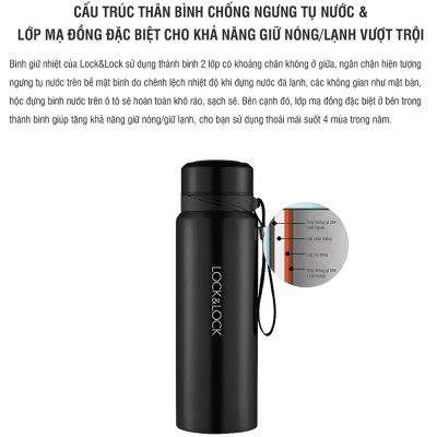 Bình Giữ Nhiệt Vacuum Bottle Lock&Lock màu bạc LHC6180-SLV 800ml, Hàng chính hãng, thép không gỉ, độ bền cao - JoyMall