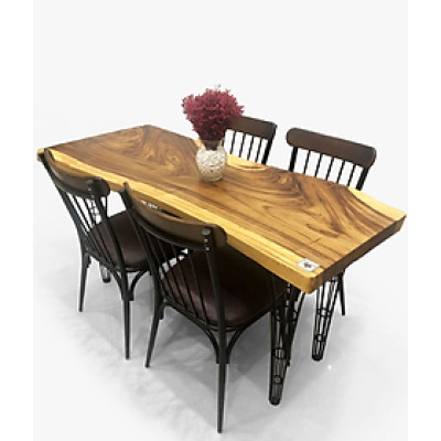 Bộ bàn 4 ghế gỗ me Tây nguyên khối CTMTBD8 Tundo 1m5 x 54/60 gỗ dày 5.5cm
