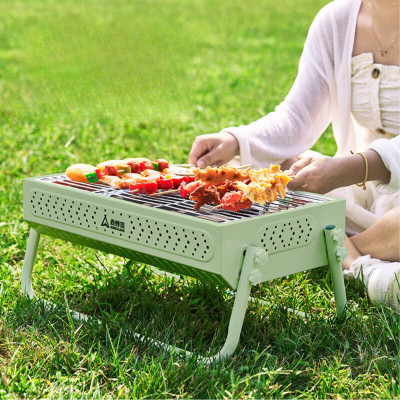 Bếp nướng chữ nhật xanh ngoài trời tặng dụng cụ hỗ trợ Suncojia, bếp nướng than gỗ xanh, có thể gấp gọn và di động