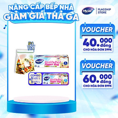 (Combo 2 size S+ L) Túi Zip PE Trong Suốt 2 Đường Kéo MyJae, Túi Bọc Đồ Ăn, Rau Củ Bảo Quản Trong Tủ Lạnh