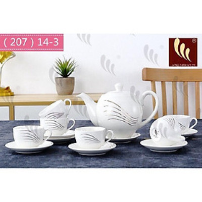 BỘ ẤM CHÉN PHA TRÀ KÈM ĐĨA LÓT TÁCH MÀU TRẮNG VIỀN VÀNG