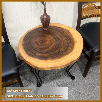 [BIGSALE CHỈ HÔM NAY] Bàn Cafe Gỗ Me Tây Tự Nhiên Đường kính (50-59)cm + Chân Sắt Cong Nghệ Thuật Độc Đáo - KOHAFU