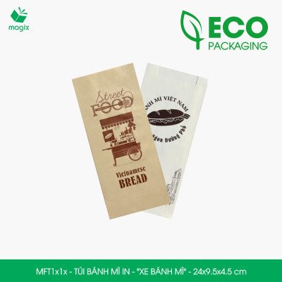 Combo 100 Túi bánh mì 24x9.5x4.5 cm - In sẵn họa tiết XE BÁNH MÌ - Bao bánh mì Túi giấy thực phẩm an toàn