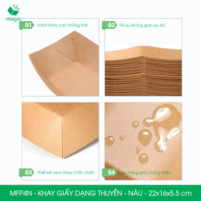 MFP4N - 22x16x5.5 cm - 50 khay giấy dáng thuyền đựng thức ăn, khay giấy đựng món tráng miệng