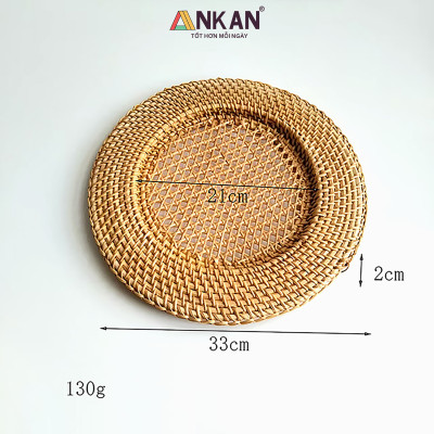 Dĩa Mây Tre Tự Nhiên 33cm – Đựng Trái Cây, Bánh Kẹo, Trang Trí Bàn Ăn Quán Cafe – ANKAN
