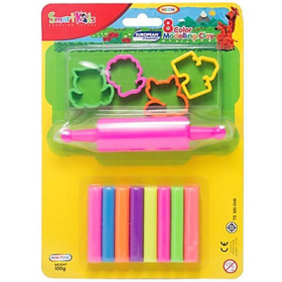 Sáp Nặn Học Tập 8 Màu Neon SMARTKIDS (4 Khuôn + 1 Cây Lăn) SK-BL8M5N