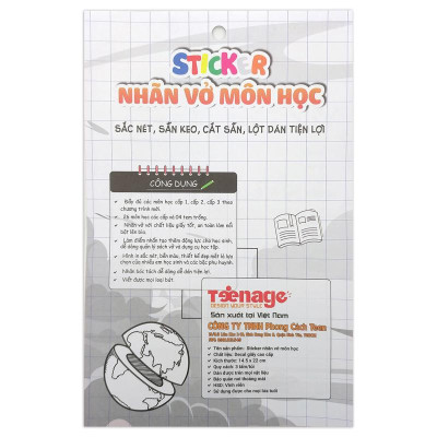 Bộ 3 Sticker Nhãn Vở Môn Học - Teenage NV-01
