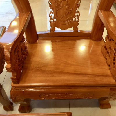 Bộ bàn ghế chạm đào tay rồng gỗ gõ đỏ tay 10