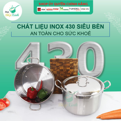 Bộ nồi xửng hấp inox 430 Fivestar standard nắp inox ( 28cm ),tặng 5 muỗng ăn ,3 đáy bếp từ , gas, hồng ngoại
