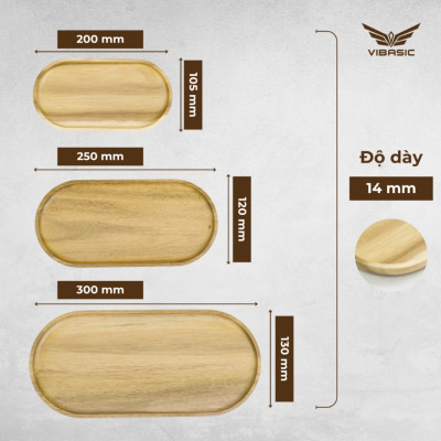 Khay gỗ keo đa năng hình oval Vibasic, đa dạng kích thước, chụp hình decor đựng đồ trang trí