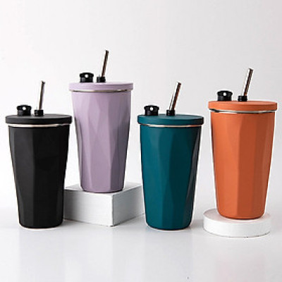 Ly Giữ Nhiệt 600ML inox 304 Vỏ Ngoài Nhám Thời Trang Sang Trọng Cao Cấp Có Kèm Theo Ống Hút (Màu ngẫu nhiên) - Hàng chính hãng