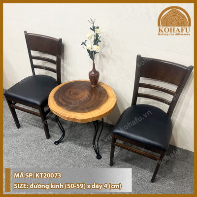 [BIGSALE CHỈ HÔM NAY] Bàn Cafe Gỗ Me Tây Tự Nhiên Đường kính (50-59)cm + Chân Sắt Cong Nghệ Thuật Độc Đáo - KOHAFU
