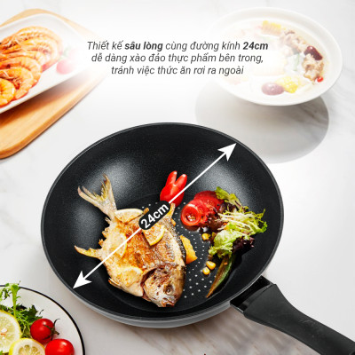 Chảo Sâu Lòng NAG2451 Đáy Từ 5 Lớp Chống Dính Cao Cấp Nagakawa (24cm) - Dùng Trên Mọi Loại Bếp - Hàng Chính Hãng