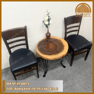 [BIGSALE CHỈ HÔM NAY] Bàn Cafe Gỗ Me Tây Tự Nhiên Đường kính (50-59)cm + Chân Sắt Cong Nghệ Thuật Độc Đáo - KOHAFU