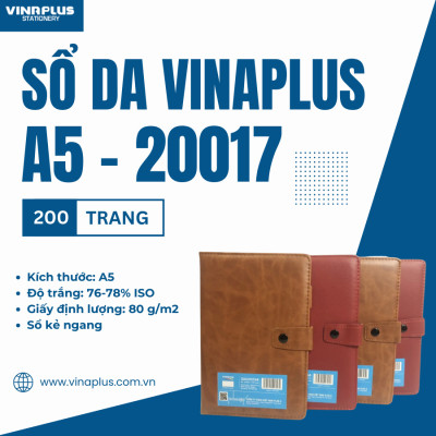 Sổ A5 200 Trang Vinaplus 20017 Da Mềm Mịn Cao Cấp Kẻ Ngang Có Dây Dấu Trang Tập Vở Viết