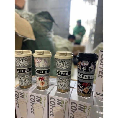 Ly, cốc giữ nhiệt Coffee Linh Chi Bedding Họa tiết sang trọng 500ml kèm ống hút