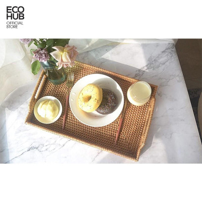 Khay mây guột chữ nhật có tay cầm đựng hoa quả, đồ ăn, decor, không bị mốc tiện dụng | EH066