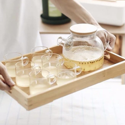Bộ bình trà thủy tinh nắp gỗ  6 cốc kèm khay tre - ANTH591