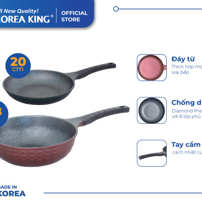 Combo 2 chảo sâu, cạn Diamond Premium Korea King(1 Chảo cạn 20cm và 1 Chảo sâu 28cm)-Hàng chính hãng