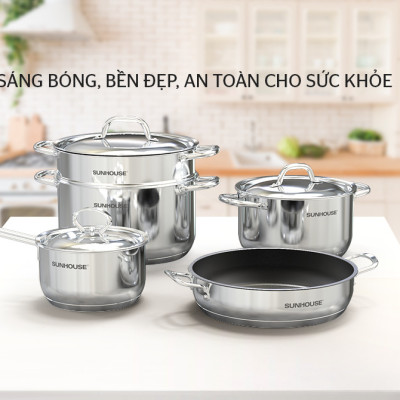 Bộ nồi chảo inox 5 đáy Sunhouse SHG995