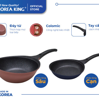 Combo 2 chảo sâu, cạn Colormic Korea King (1 chảo cạn 20cm và 01 chảo sâu 28 cm)-Hàng chính hãng