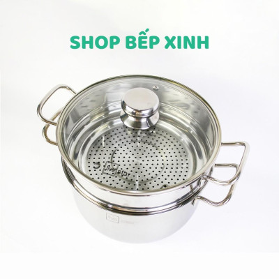 Bộ nồi chảo xửng hấp 3 Đáy Inox 430 cao cấp Fivestar Standard bếp từ nắp kính , tặng 1 vá canh