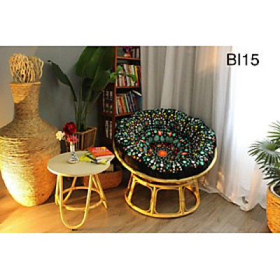 Ghế lười mây thật Tundo papasan cao cấp nệm hoa văn Indochine 1m