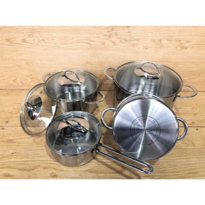 Bộ nồi chảo chống dính tổ ong sâu lòng 3 lớp đáy liền inox 304 Fivestar Plus 5 món quai oval nắp kính , tặng 1 vá canh