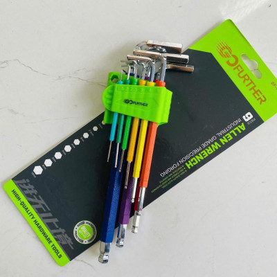 Bộ 9 cây lục giác màu GOFUTHER chất liệu CRV cao cấp, bộ lục giác đầu bi, đầu bông cao cấp