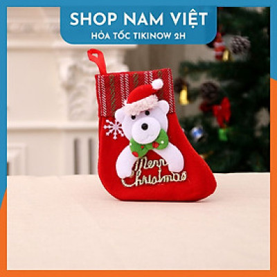 Vớ (Tất) Nhung Đỏ Thêu Chữ Merry Christmas Trang Trí Cây Thông Noel Giáng Sinh