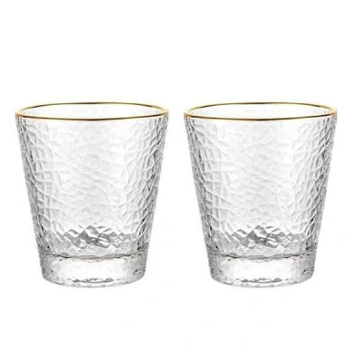 Bộ 6 cốc loe thấp thủy tinh viền vàng vân sần 300ml