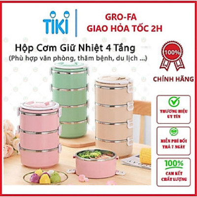 Hộp Cơm Cặp Lồng Cà Mèn Giữ Nhiệt Thức Ăn 4 Tầng Lúa Mạch Ruột Inox  Có Thể Tách Rời 1/2/3 Tầng Tùy Ý - Hàng chính hãng 
