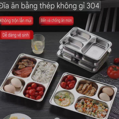 Khay Đựng Cơm Thức Ăn Inox 5 sâu lòng - Khay Cơm Inox 304 ( Tùy Chọn Nắp Khay )