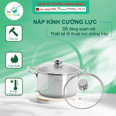 Bộ nồi inox Fivestar 4 chiếc nắp kính 3 đáy, inox 430 ( tặng 2 vá canh ), dùng được bếp từ , gas, hồng ngoại